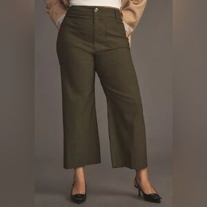 Maeve Anthropologie The Colette Olive Green Wide Leg Crop Trouser Pants Size 30